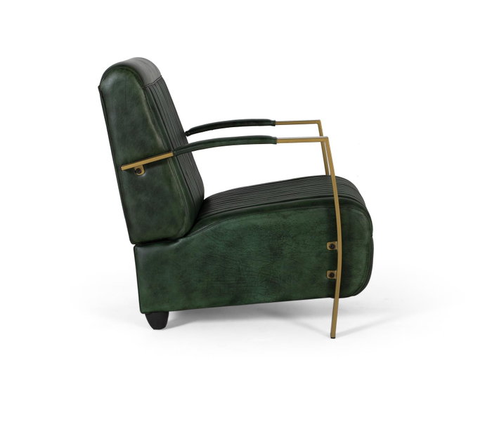 GINER Y COLOMER Sillón tapizado en piel bovina verde con estructura dorada